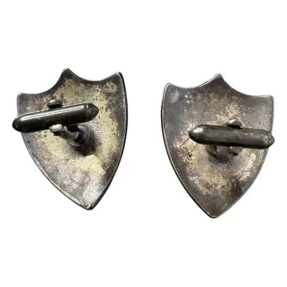Sterling Silver Black Onyx Cuff Links Medieval Cufflinks Knight Shield Designer